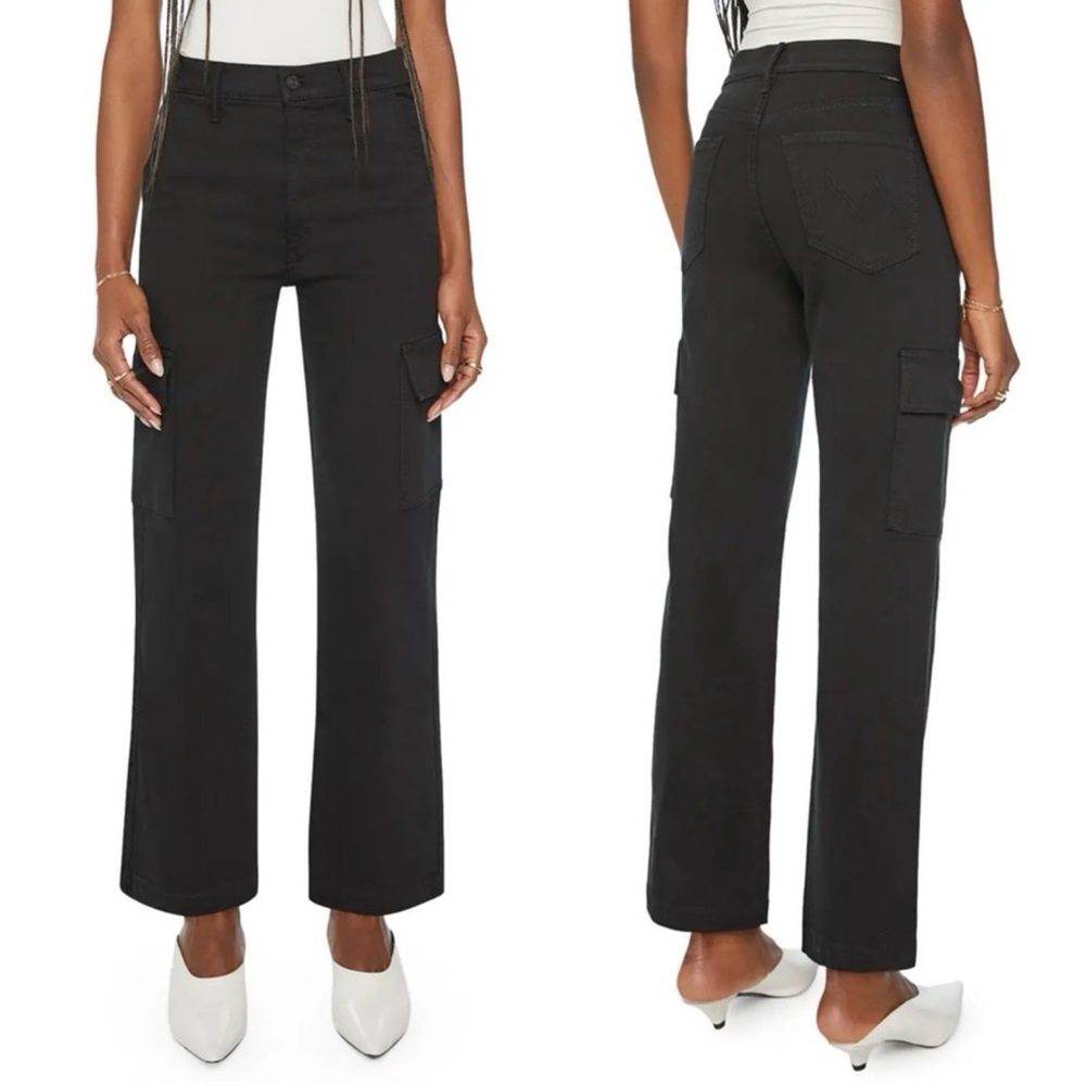 NWT MOTHER Jeans Straight Up Rambler Cargo Skimp Pitch Black Size 30